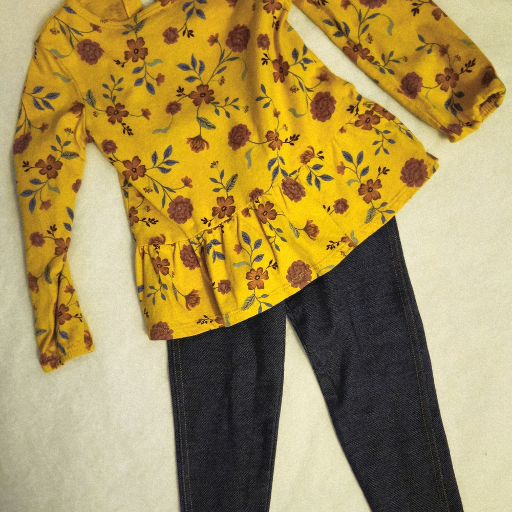 Carter's Yellow Floral Top and Dark Pants Set